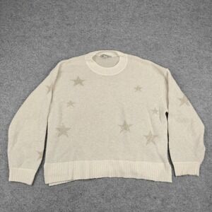 AllSaints Sweater Womens Large White Star Embroidered Knit Crewneck Pullover